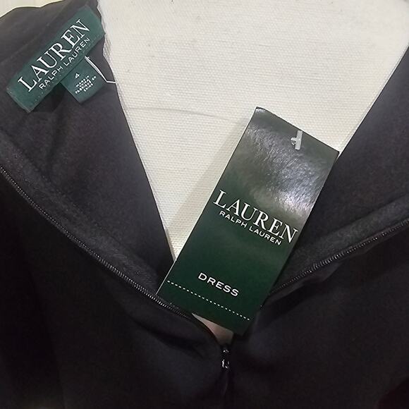 Lauren Ralph Lauren Black Ruffle Overlay Sheath Dress Size 4 - Picture 4 of 7